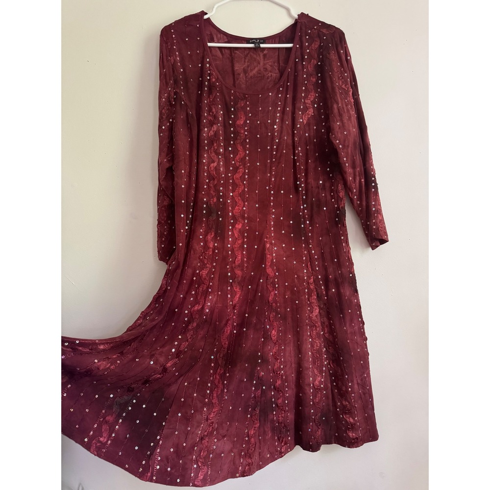 Burgundy Sequin Ruffle Bohemian Fairy Dress 2X Womens, Sami & Jo Plus